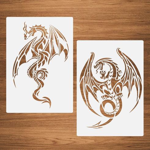 Medieval Dragon Stencils, 2 Pcs Dragon Plastic Stencils Templates for Painting on Wood Canvas Wall 8.3"x11.7"...