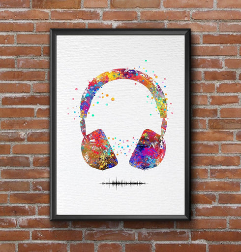 Dignovel Studios 8X10 Unframed Headset with Sound Wave Headphone Game Room Watercolor Print Archival Fine Art Print Nursery Wall Art Home Wall Dec...
