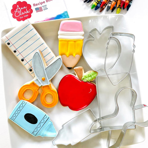 Ann Clark Cookie Cutters Back to School and Teacher Appreciation Cookie Cutters 5-Pc. Set Made in USA, Apple, Pencil, Crayon, Scissors, Paper...
