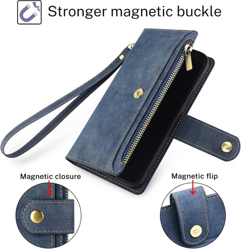 Antsturdy Samsung Galaxy S22+ 5G Flip Case, Z - Blue Faux Leather RFID Blocking Wallet, Card Holder, Kickstand, Magnetic, Waterproof, Shock-Absorb...
