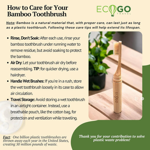Bamboo Screwable Toothbrush Two-Piece Design | Soft, BPA-Free Bristles & Portable Case | Natural, Compact & Eco-Friendly | Ideal for Travel, Campi...