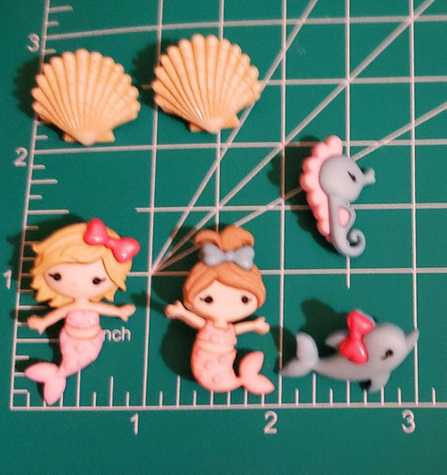 Mermaid Kisses Buttons by Dress it Up Buttons and Embellishments - 6 Pieces...