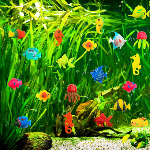 Weewooday 20 Pieces Artificial Moving Fishes Plastic Floating Fishes Lifelike Fish Ornament Aquarium Decorations for Fish Tank (Jellyfish and Seah...
