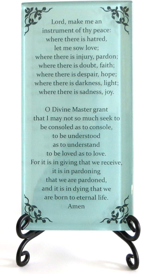 The Prayer of St. Francis Inspirational Glass Plaque. Beloved Prayer Provides Encouragement For All. Includes Folding Easel. By Lifeforce Glass. S...
