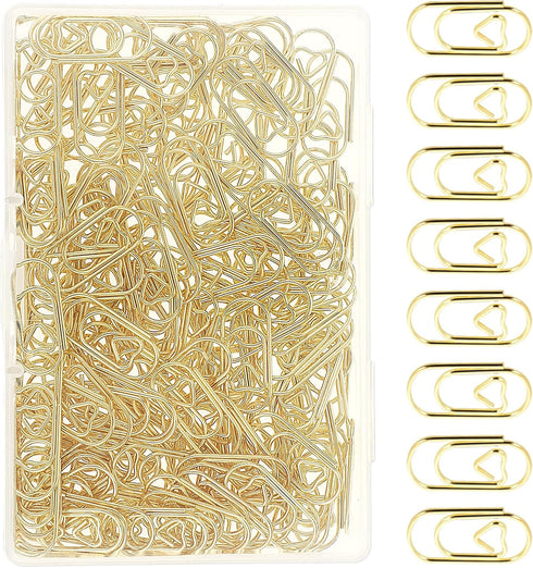 150 Pcs Gold Heart Paper Clips 0.78" 20mm Cute Mini Paperclips Binder Clip for Office School Supplies Document Organizing Metal Letter Holder Heav...