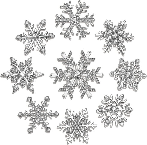 9PCS Christmas Snowflake Brooches Winter Holiday Rhinestone Snowflake Brooch Pins Set for Women Men Family Christmas New Year Gifts...