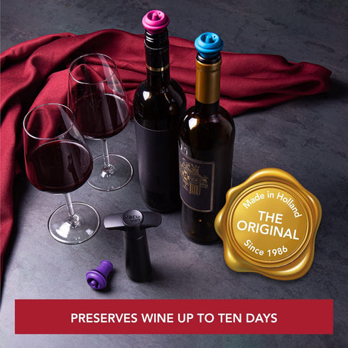 Vacu Vin Wine Saver Pump Black with 8 Vacuum Stopper Grey - Airtight Seal for Opened Bottles to Preserve the Freshness Up to 10 Days - Easy to Use...