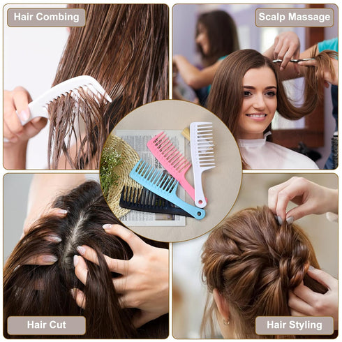 4PCS Wide Tooth Comb, Large Hair Detangling Comb Styling Comb, Professional Women Hair Care Handgrip Comb for Curly, Wet, Long Hair (Black & Blue)...