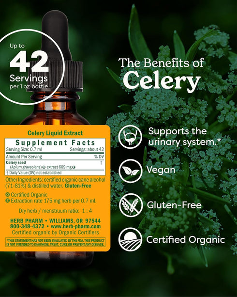 Herb Pharm Certified Organic Celery Seed Liquid Extract for Urinary System Support - 1 Ounce (090700000356)...