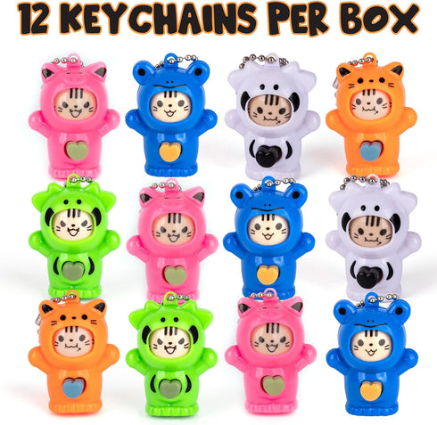ArtCreativity Face Changing Animal Keychains for Kids - Set of 12 - Cute Keychains with 4 Different Expressions and 5 Designs - Animal Birthday Pa...