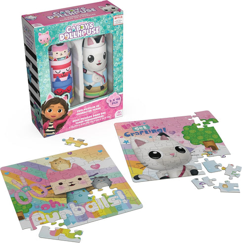 Spin Master Games Gabby’s Dollhouse, 2-Puzzle Pack 48-Piece Jigsaw Puzzles in Character Storage Tubes Gabby’s Dollhouse Toys Kids Puzzles, for Pre...