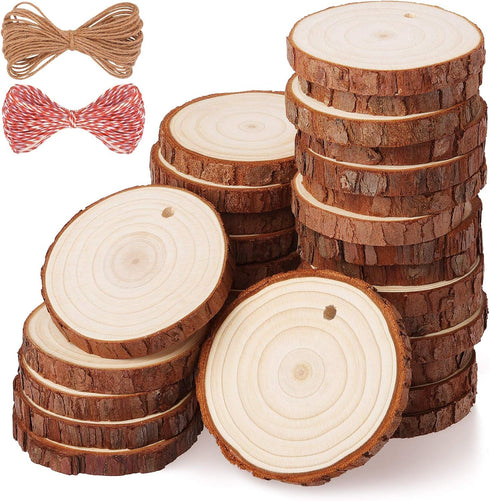 Fuyit Wood Slices 30 Pcs 2.0-2.4 Inches Craft Wood kit Unfinished Predrilled Tree Slices with Hole, Wooden Circles for Arts and Crafts Christmas O...