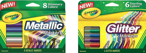 Crayola Metallic Markers 8 Count, Glitter Markers 6 Count, Combo Pack Bundle...