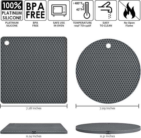 Silicone Trivets for Hot Dishes, Trivet Mat Hot Pads for Kitchen, Silicone Pot Holders for Kitchen, Trivets for Hot Pots and Pans, Heat Resistant ...