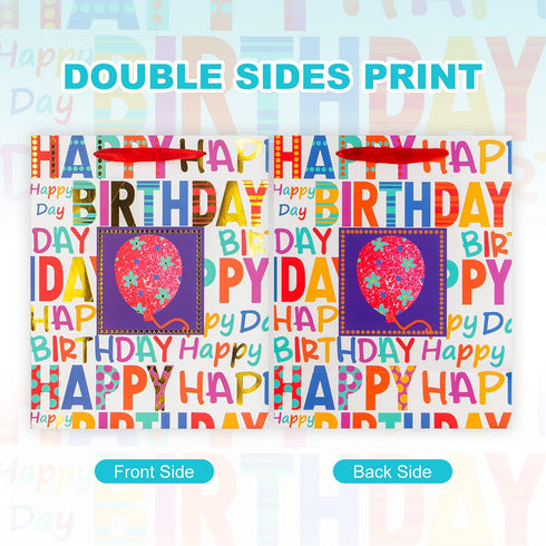 2-Pack 12.6" Large Happy Birthday Gift Bags for Birthday Party with Tissue Paper...