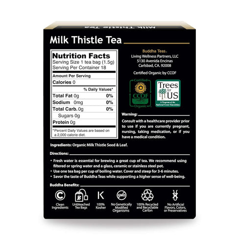 Buddha Teas - Organic Milk Thistle Tea - Herbal Tea - Promote Cleansing & Wellness - With Antioxidants & Minerals - Clean Ingredients - Caffeine F...