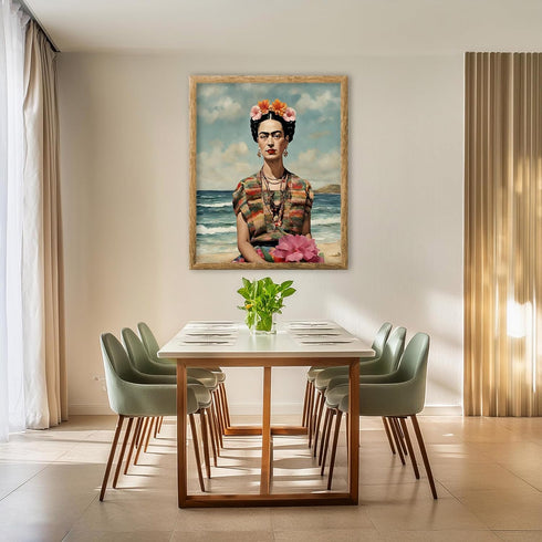 Posterizer 1 pcs- Frida Kahlo inspied art in the beach-Famous Figures Art Collection-Landscape & Nature Art- Living Room Bedroom Decor- unframed w...