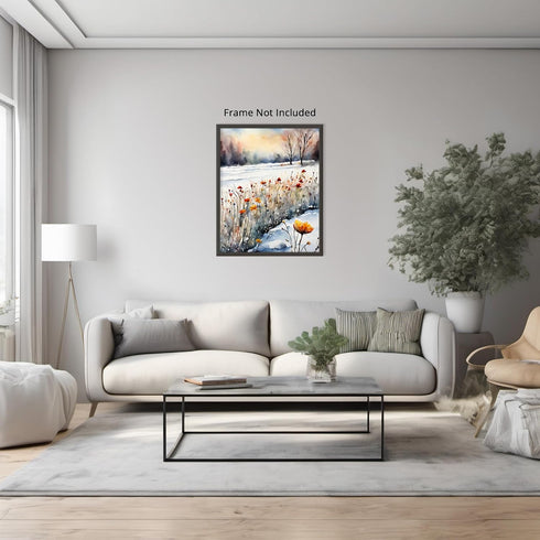 Posterizer 1 pcs-snowy winter flowers scene in oil painting style-9-Floral & Botanical Art-Landscape & Nature Art-Living Room Bedroom Decor- unfra...