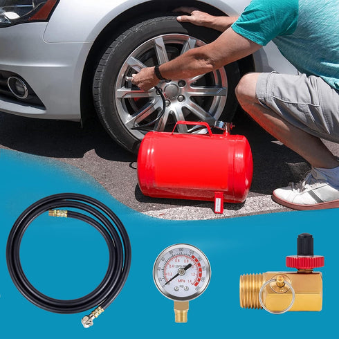 5 Feet Air Tank Repair Kit w/Safety Valve,Performance Tool W10058 Air Tank Repair Kit,Air Tank Valve Kit with Pressure Gauge and 5 Feet Air Tank H...