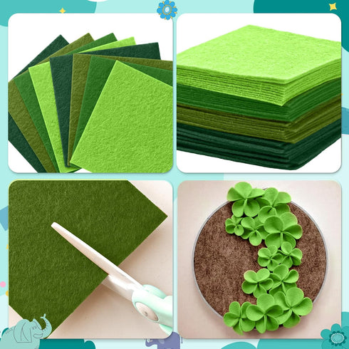 Hlonon 40Pcs Green Felt Fabric Sheets, 4 x 4 Inch Pre-Cut Felt Sheet for DIY Crafts Sewing Patchwork Art Projects, 4 Colors...