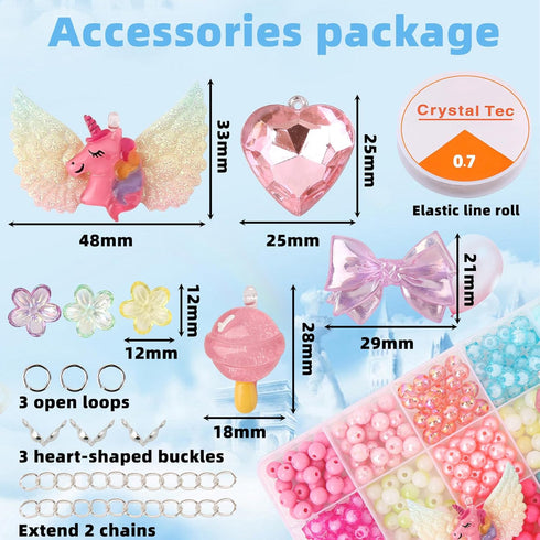 Jewelry Making Kit for Girls, Large DIY Beads for Creative Necklace Bracelet Rings, Unicorn Princess Mix Beads Arts & Crafts Making Bead Kit, Gift...