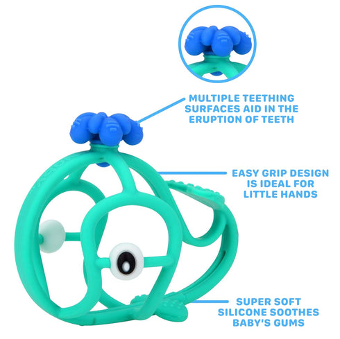Nuby Chewy Chums All Silicone Soothing Teether, Whale - 3M+...