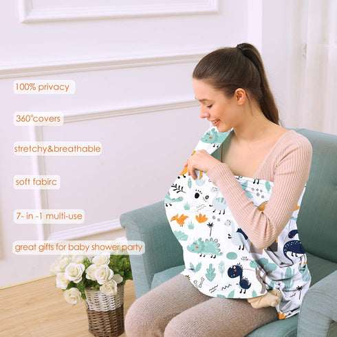 Multi-use Carseat Canopy Cover - Breathable Breastfeeding Covers, Car Seat Covers for Babies, Stroller Canopy Cover (Cute Dinosaur)...