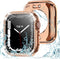 2 in 1 Bling Waterproof Case for Apple watch Series SE 6 5 4 44mm, 360 Protective PC Cover Front & Back Bumper with Tempered Glass Screen Protecto...