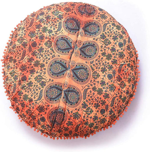 32 Inch Floor Pillow "Cover Only" Orange Tie Dye Mandala Cushion Case Seating Throw Hippie Decor Round Meditation Cushion Cover Ottoman Bohemian P...