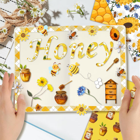 Konsait 24 Sheets Bee Scrapbook Paper 12x12 Yellow Pattern Paper Double Sided Scrapbook Paper Craft Paper for DIY Bee Tissue Paper Bee Birthday Pa...