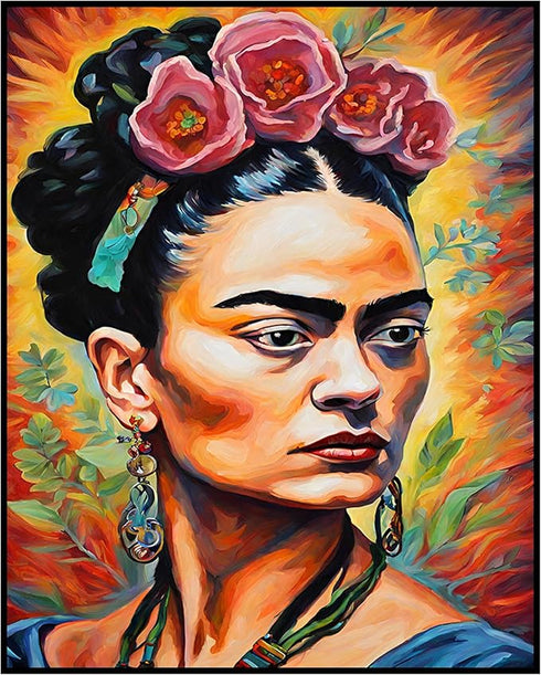 Posterizer 1 pcs- Frida Kahlo inspied art in oil painting theme-Famous Figures Art Collection-Floral Botanical Art- Living Room Bedroom Decor- unf...
