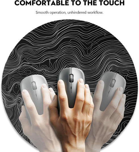 Elegant Black and White Topographic Design Mouse Pad for Office and Home Use, Stitched Edges Non-Slip Rubber Base Mouse Pads for Computers Laptop...
