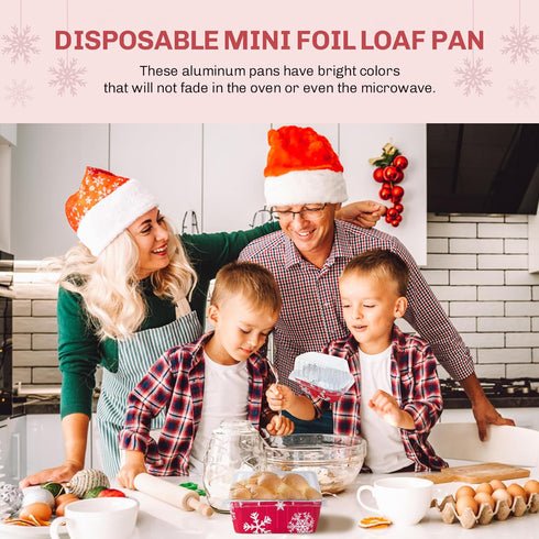 KitchenDance Disposable Aluminum Holiday 1 Lb Mini Loaf Pan with Clear Snap on Lid - 15 Ounces Aluminum Foil Pan for Baking, 9302X, (Red & Silver,...