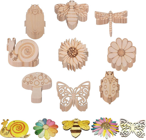 54PCS Unfinished Blank Wooden Cutouts Craft for Kids,suit for Children's Painting DIY Room Decoration Gift Giving Surprise (54 Insect)...
