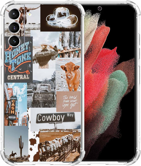 Cowboy Case Case for Galaxy S21,Retro Western Country Cowgirl Life Art Collage Phone Case for Boys Men Women,Trendy Soft TPU Case Compatible with ...