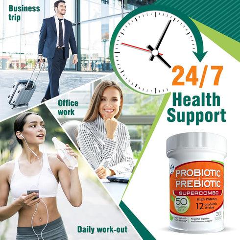 50 Billion CFU Prebiotic and Probiotic Supplement for Women and Men, 12 Strains for Daily Immune Support and Digestive Health, 30 Veggie Capsules,...
