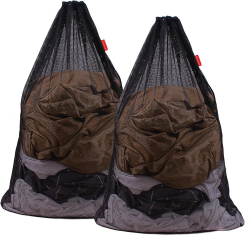 Mesh Laundry Bag Heavy Duty Drawstring Bag, Factories, College, Dorm, Travel and Apartment Dwellers, 24 x 36 Inches, 2 Pack, Black...