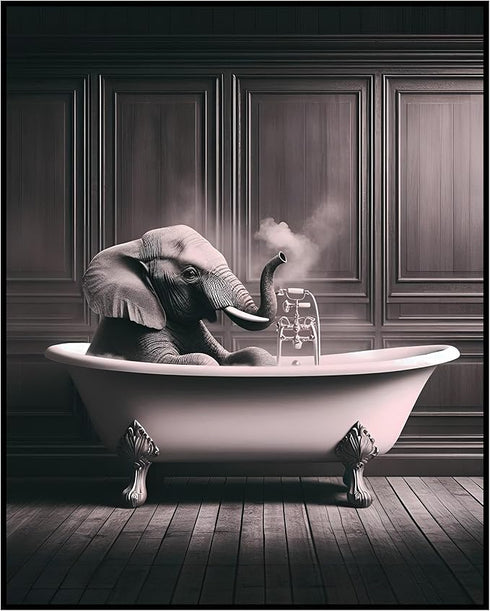 Posterizer 1 pcs-Funny Elephant in The Bathtub Print-Comedy Art-Art for Animal Lovers- Gift for Men Women Entrepreneur Teens- Bathroom, restroom D...