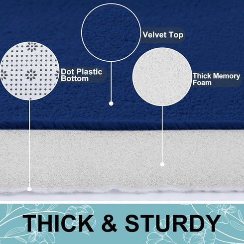 Smiry Memory Foam Bath Mat 24x16, Extra Soft and Absorbent Bathroom Mats, Non Slip Washable Carpet for Floor, Shower and Tub, Navy Blue...