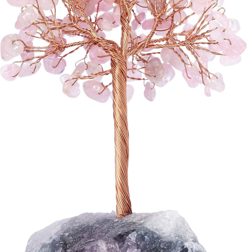 Jovivi Natural Rose Quartz Crystal Tree, Raw Healing Crystals Fluorite Base Gem Bonsai Money Tree for Home Office Table Decor Wealth and Luck...
