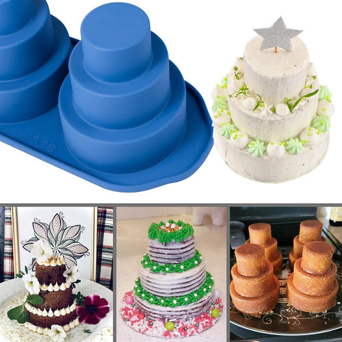 Webake Mini 3 Tier Cake Pan, Silicone Tier Cake Molds, 2 Pack Blue Molds for Small Smash Cake Cupcake for Birthday, Baby Shower, Wedding, 3.8 Inch...