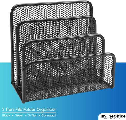 1InTheOffice Desk Mail Organizer, Mesh Vertical Desktop File Sorter, Multi Step Desk Sorter, 1 Pack...