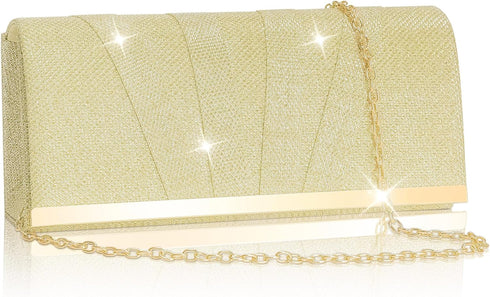 Larcenciel Gold Clutch Purse for Women Trendy, Glitter Pleated Evening Bags w/Chain, Formal Ladies Handbags Sequin Shoulder Crossbody Wallets for ...