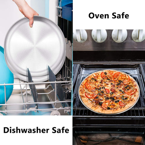 P&P CHEF 12 Inch Pizza Pan, Stainless Steel Round Baking Tray Metal Serving Dish for Home, Restaurant, Outdoor, Non-toxic & Healthy, Oven Safe & D...