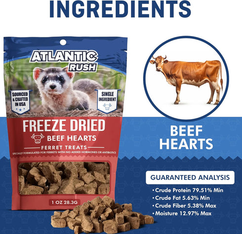 Freeze Dried Ferret Treats - 1oz Resealable Bag of Treats for Ferrets - Beef Heart Ferret Snacks - Single Ingredient Ferret Food With No Preservat...