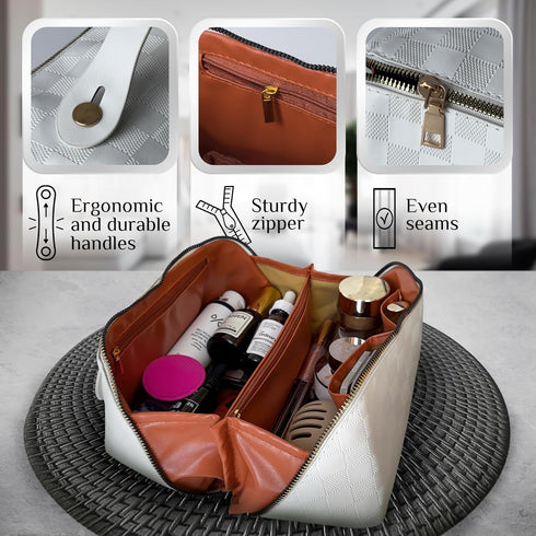 Travel Make Up Bag with Compartments, Flat Toiletry Bag, Makeup Toiletry Travel Bag, Open Flat Waterproof Makeup Bag with Handle, Portable Makeup ...