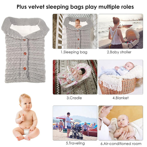 Newborn Baby Swaddle Blanket, Baby Kids Toddler Knit Soft Warm Fleece Blanket Swaddle Sleeping Bag Stroller Unisex Wrap for Boys Girls (Grey)...