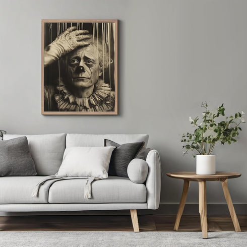 Posterizer 1 pcs-black and white photo of a sad clown getting ready 1-Retro Art-Photography Art-Living Room Bedroom Decor- unframed wall art...