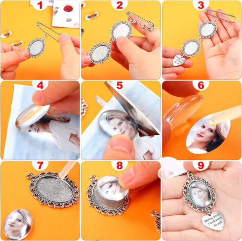 2 Pcs Bouquet Charms for Wedding Memory, Wedding Bouquet Photo Charms with 4 Pcs Oval Glass Cabochons for Bridal Shower, You Are Always in My Hear...