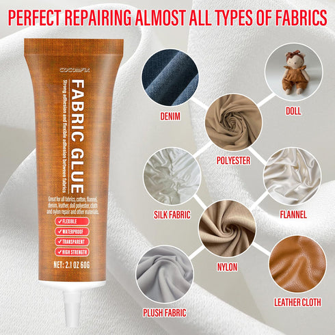 Fabric Glue, Permanent Clear Washable Clothing Glue, Flexible Adhesive for All Fabrics, Cotton, Flannel, Denim, Leather, Polyester, Doll Repair - ...
